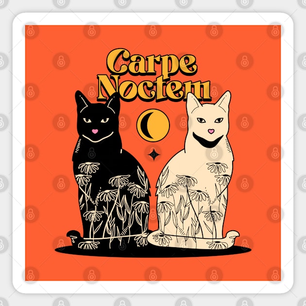 Carpe Noctem Black Cat in orange Magnet by The Charcoal Cat Co.
